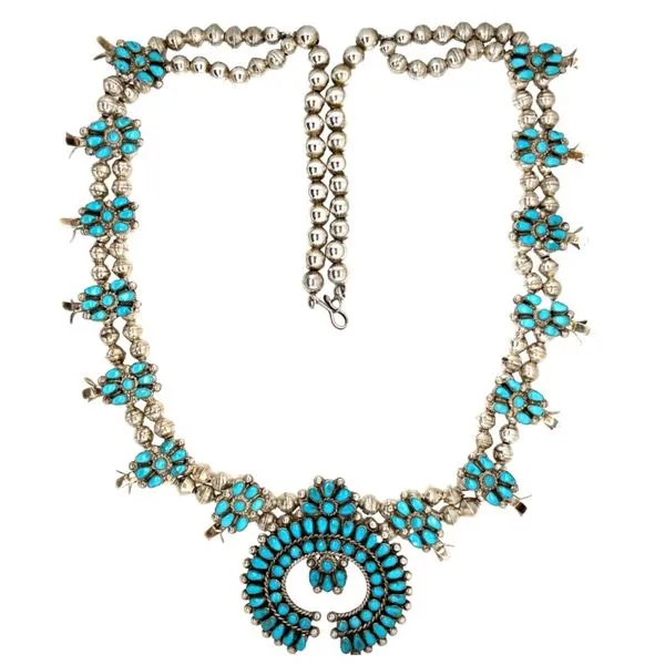 Sterling Silver and Turquoise Squash Blossom Necklace Paul Bensel Jewelers Yuma, AZ