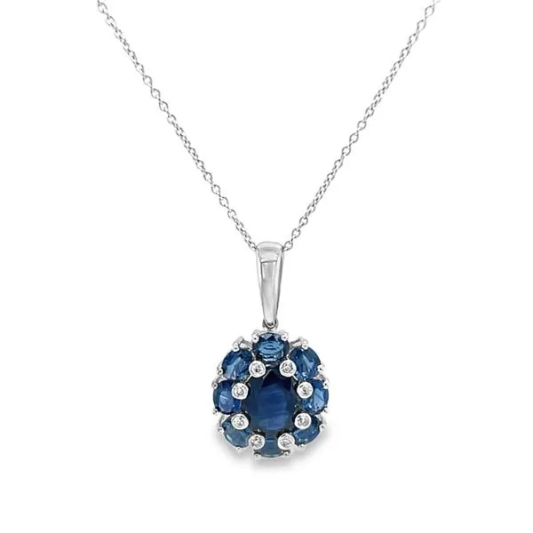 14K White Gold Sapphire and Diamond Halo Style Necklace Paul Bensel Jewelers Yuma, AZ