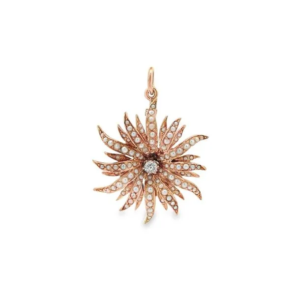 18K Yellow Gold Vintage Seed Pearl and Diamond Pendant Paul Bensel Jewelers Yuma, AZ