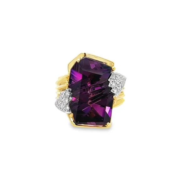 18 Karat Two Tone Fantasy Cut Amethyst and Diamond Fashion Ring Paul Bensel Jewelers Yuma, AZ