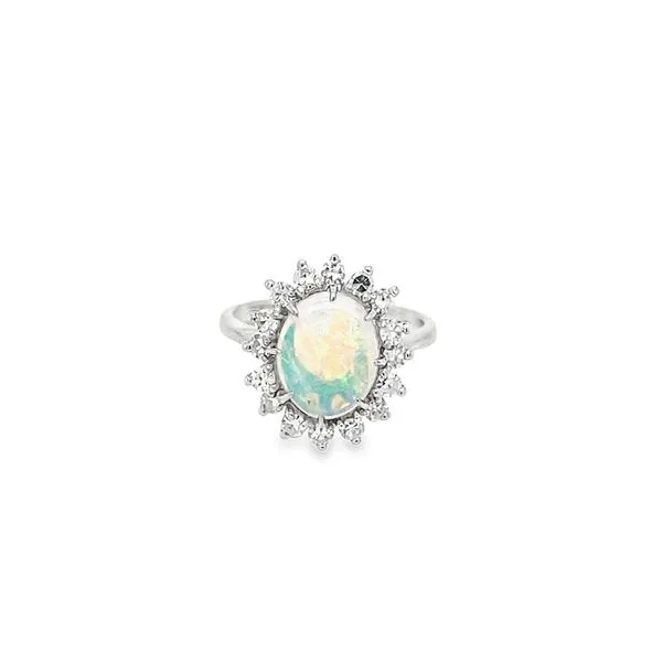 14K White Gold Opal and Diamond Halo Style Ring Paul Bensel Jewelers Yuma, AZ