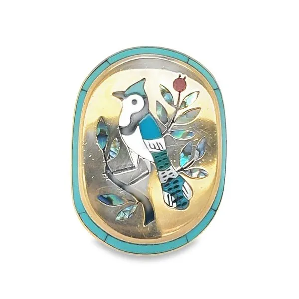 14K Yellow Gold Vintage Dennis and Nancy Edaakie Bird Motif Inalay Ring Paul Bensel Jewelers Yuma, AZ