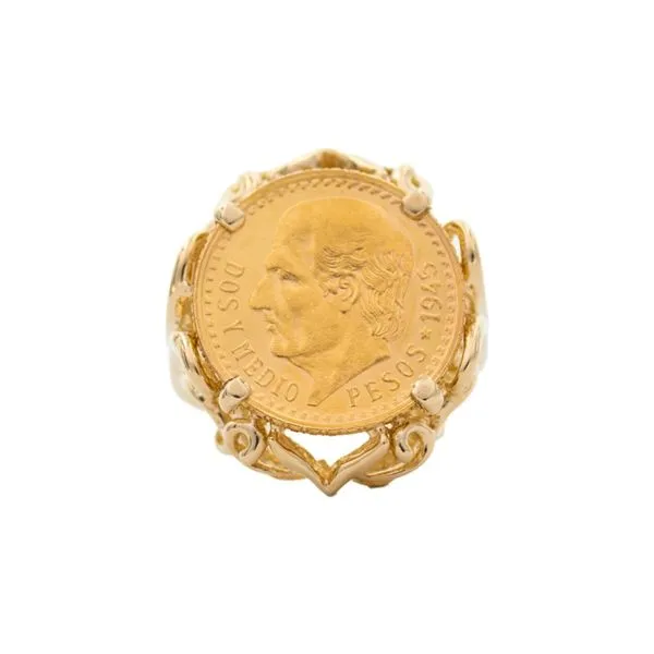 14K Yellow Gold 1945 2 1/2 Mexico Gold Pesos Coin Bezel Ring Paul Bensel Jewelers Yuma, AZ