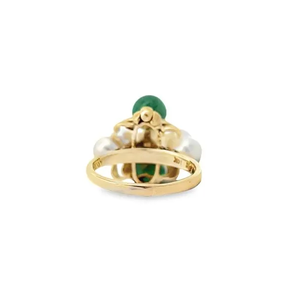 14K Yellow Gold Cultured Akoya Pearl and Jadeite Fashion Ring Image 2 Paul Bensel Jewelers Yuma, AZ