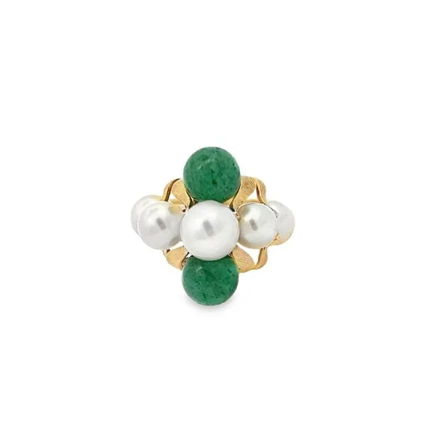 14K Yellow Gold Cultured Akoya Pearl and Jadeite Fashion Ring Image 3 Paul Bensel Jewelers Yuma, AZ