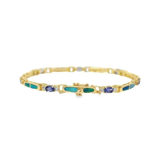 14K Yellow Gold Opal, Tanzanite, & Diamond Link Style Bracelet Image 2 Paul Bensel Jewelers Yuma, AZ