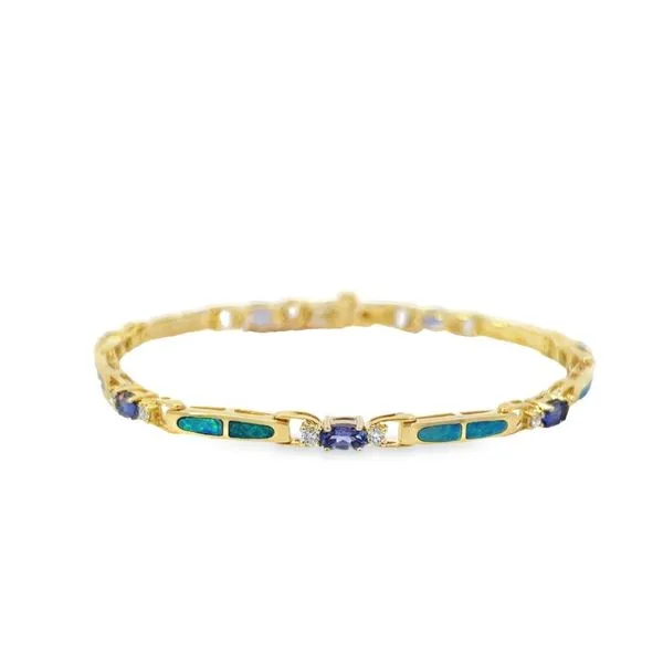 14K Yellow Gold Opal, Tanzanite, & Diamond Link Style Bracelet Paul Bensel Jewelers Yuma, AZ