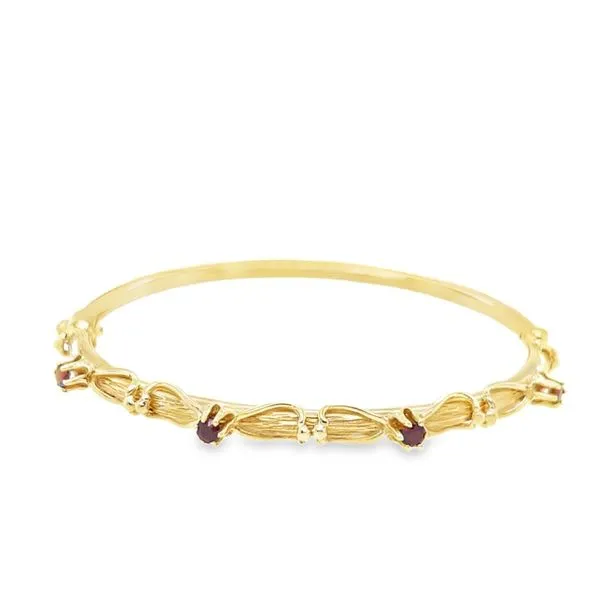 14K Yellow Gold Garnet Hinged Bangle Bracelet Paul Bensel Jewelers Yuma, AZ