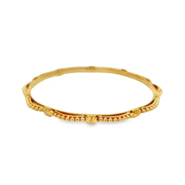 18K Yellow Gold 3.5 mm Bead and Floral Bangle Bracelet Image 2 Paul Bensel Jewelers Yuma, AZ