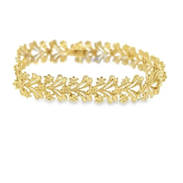 14K Yellow Gold Floral Motif Link Style Bracelet Image 2 Paul Bensel Jewelers Yuma, AZ