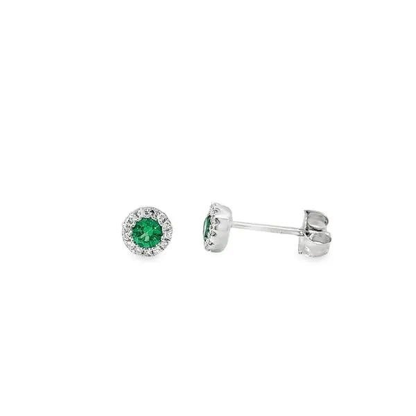 14K White Gold Emerald and Diamond Halo Style Studs Paul Bensel Jewelers Yuma, AZ
