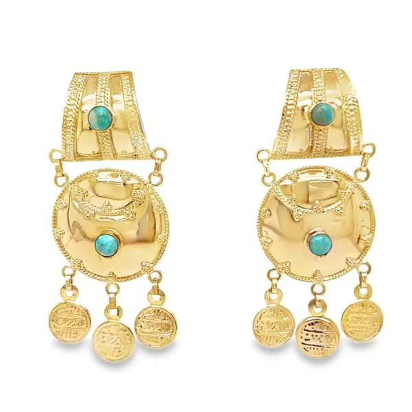 18K Yellow Gold Turquoise Dangle Earrings Paul Bensel Jewelers Yuma, AZ