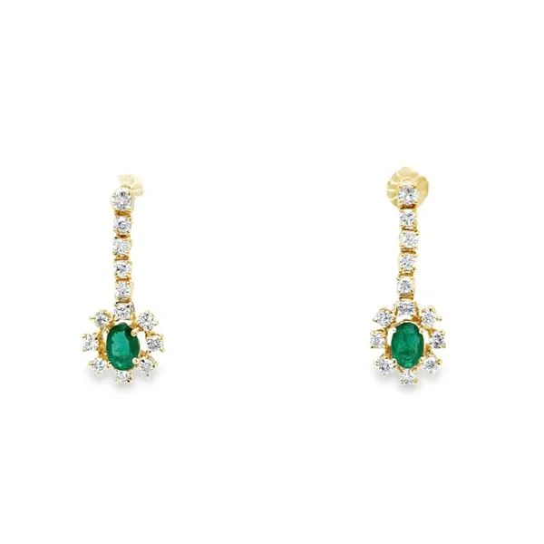 14K Yellow Gold Emerald and Diamond Halo Style Dangle Earrings Paul Bensel Jewelers Yuma, AZ