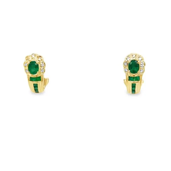 14K Yellow Gold Emerald and Diamond J-Hoop Earrings Paul Bensel Jewelers Yuma, AZ