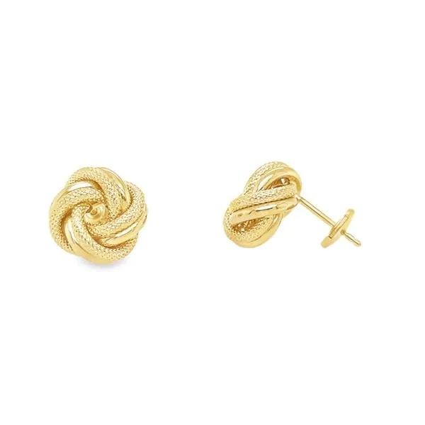14K Yellow Gold Polished and Textured Love Knot Earrings Image 2 Paul Bensel Jewelers Yuma, AZ