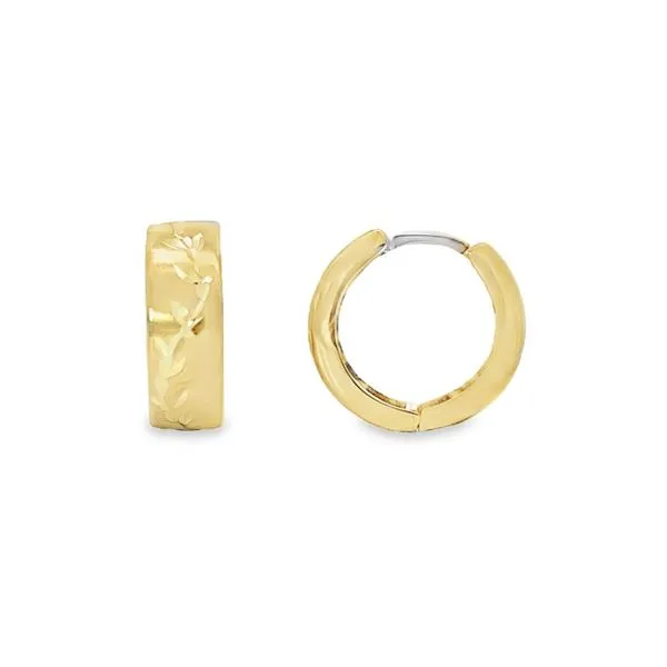 14K Two Tone 6 x 17 mm Textured Hugger Hoops Paul Bensel Jewelers Yuma, AZ