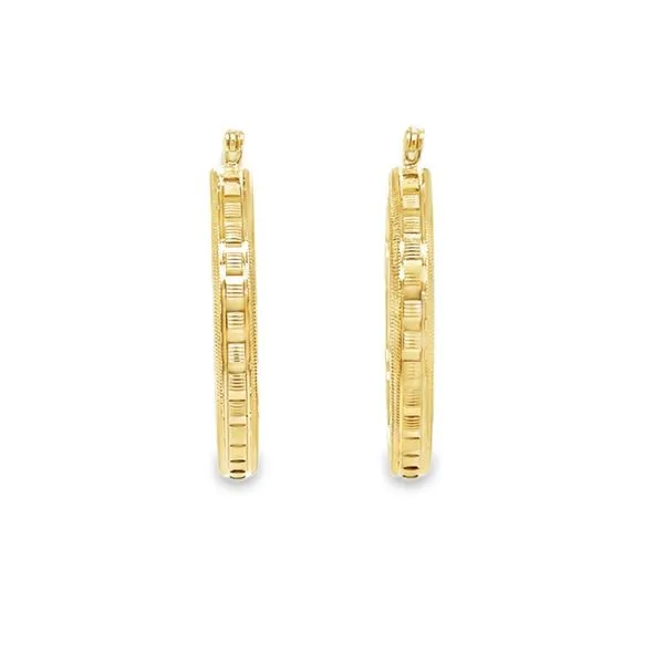 10K Yellow Gold 4 x 30 mm Textured Hoops Paul Bensel Jewelers Yuma, AZ