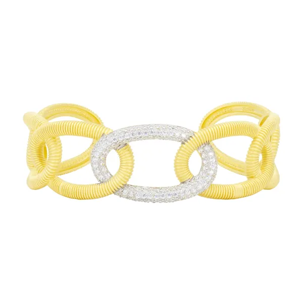 Sterling Silver and 14K Gold Chain Cuff Bracelet Peran & Scannell Jewelers Houston, TX