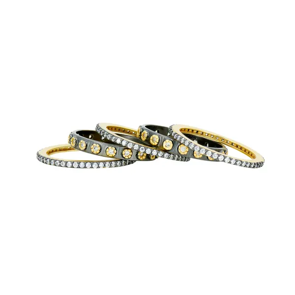Black Gold & 14K Gold Two Tone 5-Stack Ring Image 2 Peran & Scannell Jewelers Houston, TX