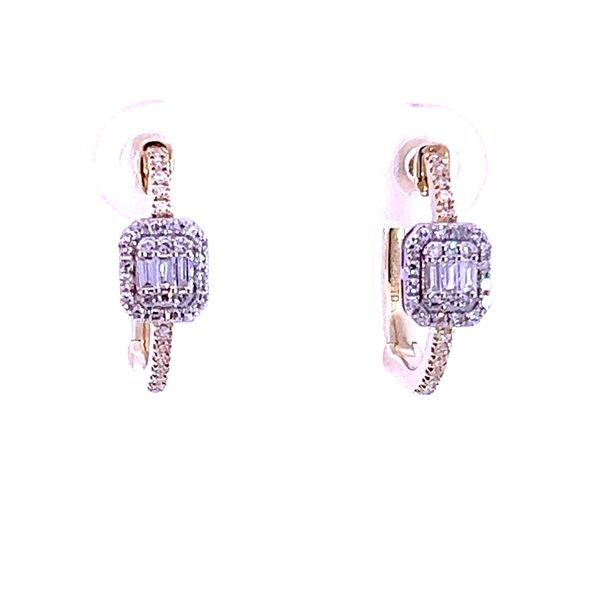 14K Yellow & White Gold Diamond Small Hoop Earrings Peran & Scannell Jewelers Houston, TX