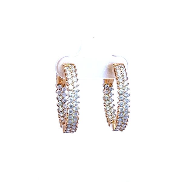 14K Yellow Gold & Diamond Two Row Inside Out 23mm Round Hoop Earrings Peran & Scannell Jewelers Houston, TX