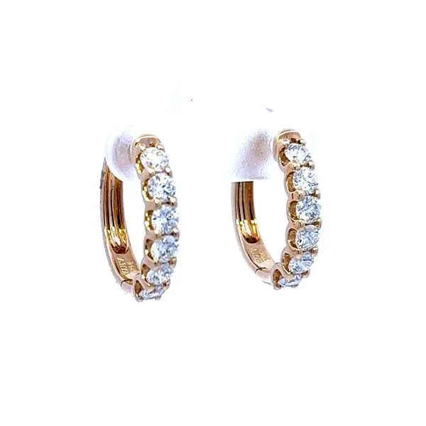 14K Yellow Gold & Diamond 18mm Huggie Shaped Hoop Earrings Peran & Scannell Jewelers Houston, TX