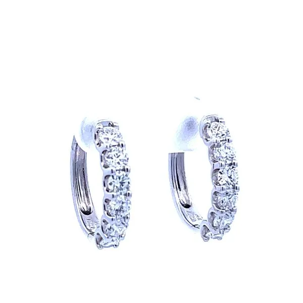 14K White Gold & Diamond 19mm Round Huggie Earrings Peran & Scannell Jewelers Houston, TX