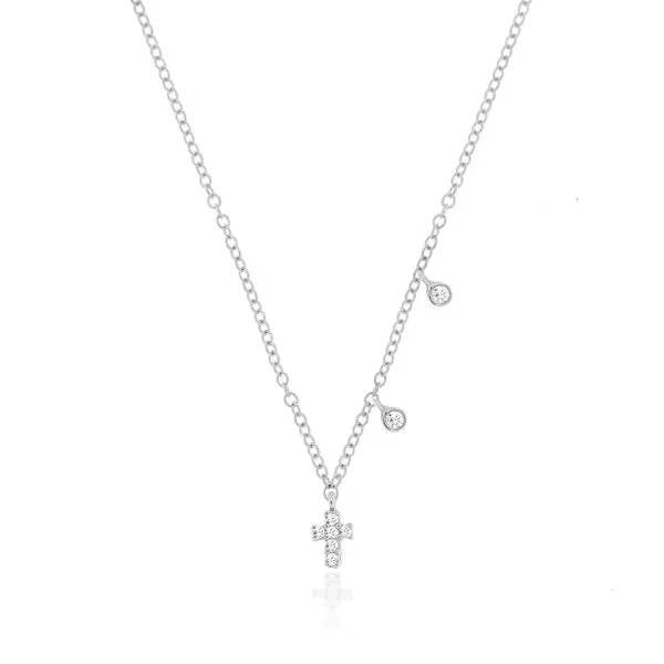 Dainty Cross and Bezel Diamond Necklace Peran & Scannell Jewelers Houston, TX