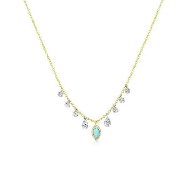 14K Yellow Gold Dainty Turquoise and Diamond Necklace similar item image
