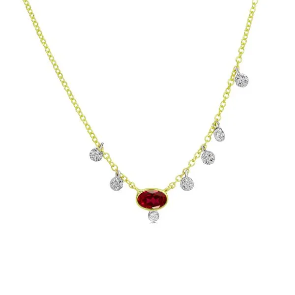 14K Yellow Gold Dainty Ruby and Diamond Necklace similar item image