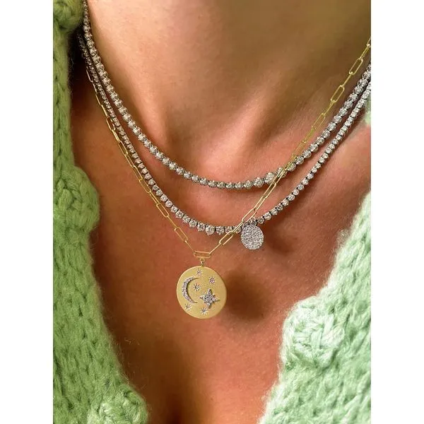 14K Yellow Gold Celestial Medal Diamond Necklace Image 2 Peran & Scannell Jewelers Houston, TX
