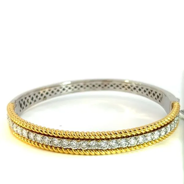 18K White and Yellow Gold Beaded Diamond Bangle Bracele Peran & Scannell Jewelers Houston, TX