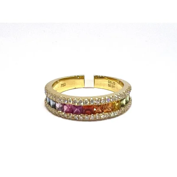 18K Yellow Gold Multi-color Sapphire and Diamond Ring Peran & Scannell Jewelers Houston, TX