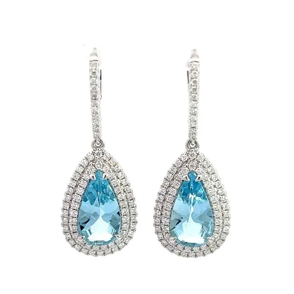 18K White Gold Aquamarine and Diamond Earrings Peran & Scannell Jewelers Houston, TX