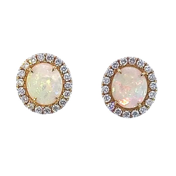 18K Yellow Gold Australian Opal & Diamond Earrings Peran & Scannell Jewelers Houston, TX