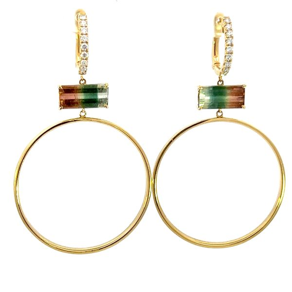 18K Yellow Gold & Watermelon Tourmaline Hoop Earrings Peran & Scannell Jewelers Houston, TX