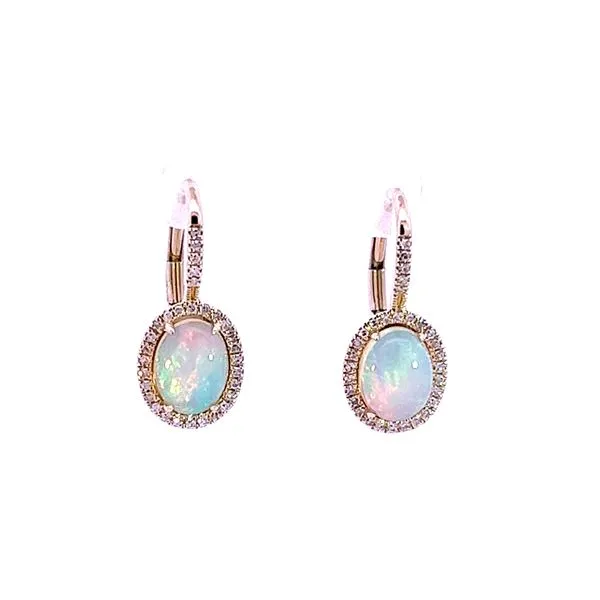 14K Yellow Gold & Diamond Opal Earrings Peran & Scannell Jewelers Houston, TX