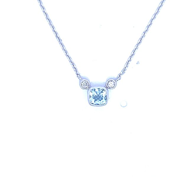 March Birthstone Cushion Cut Aquamarine Necklace Peran & Scannell Jewelers Houston, TX