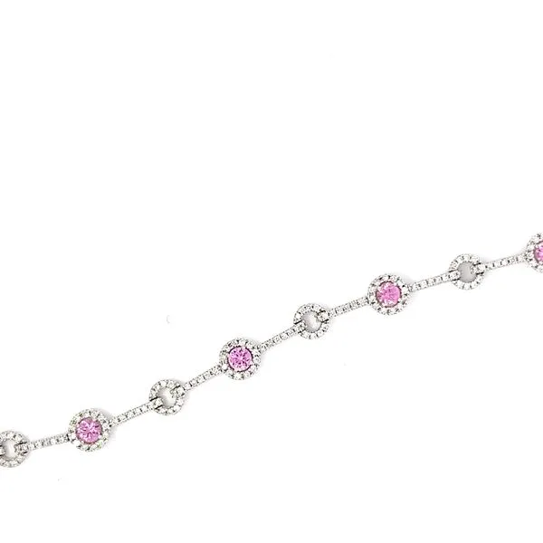 18K White Gold Diamond & Pink Sapphire Bracelet Image 2 Peran & Scannell Jewelers Houston, TX