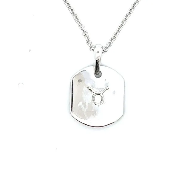 Sterling Silver Taurus Bull Constellation Tag Pendant Necklace Image 2 Peran & Scannell Jewelers Houston, TX
