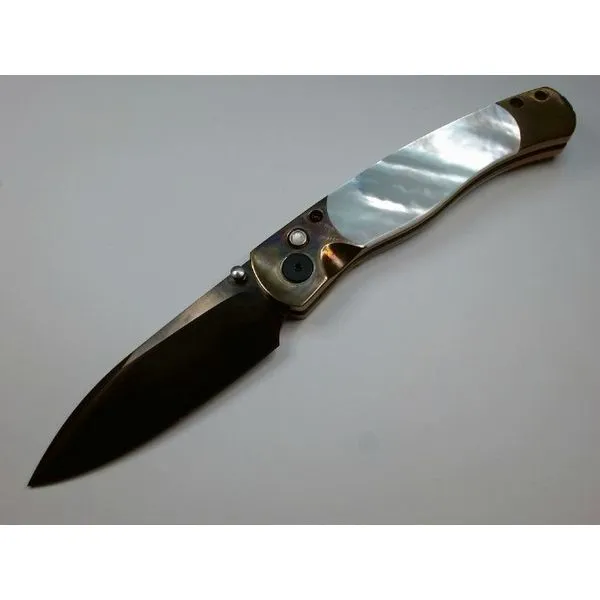 El Rey Black DLC Button Lock Mother of Pearl Pocket Knife w/Pocket Clip Peran & Scannell Jewelers Houston, TX