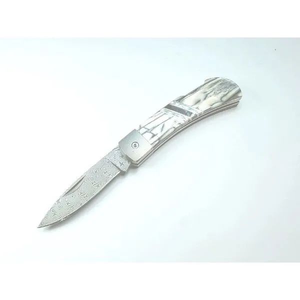Titanium Damascus Lock Back Fossilized Mammoth Tusk Pocket Knife Image 2 Peran & Scannell Jewelers Houston, TX