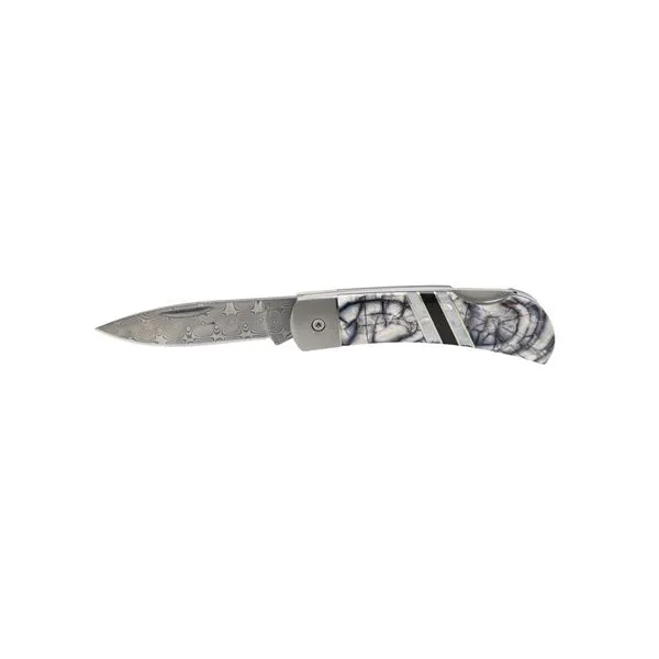 Titanium Damascus Lock Back Fossilized Mammoth Tusk Pocket Knife Peran & Scannell Jewelers Houston, TX
