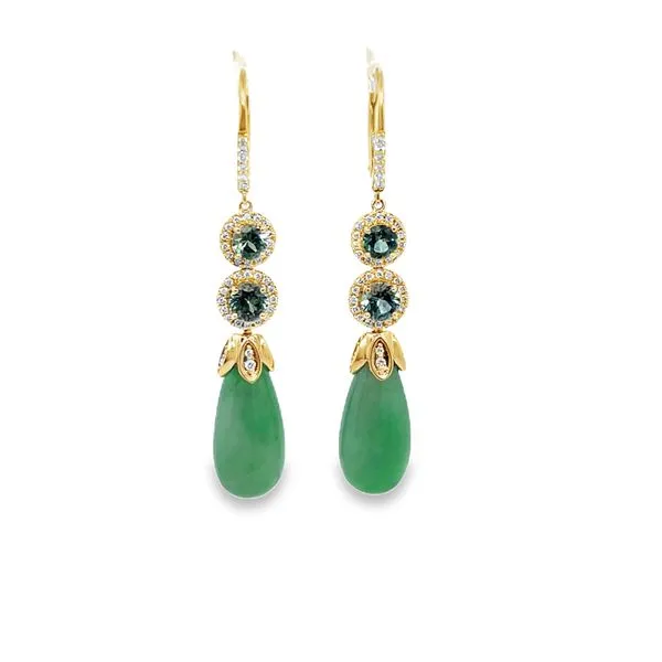 Jade and Montana Sapphire Dangle Earrings Perry's Emporium Wilmington, NC