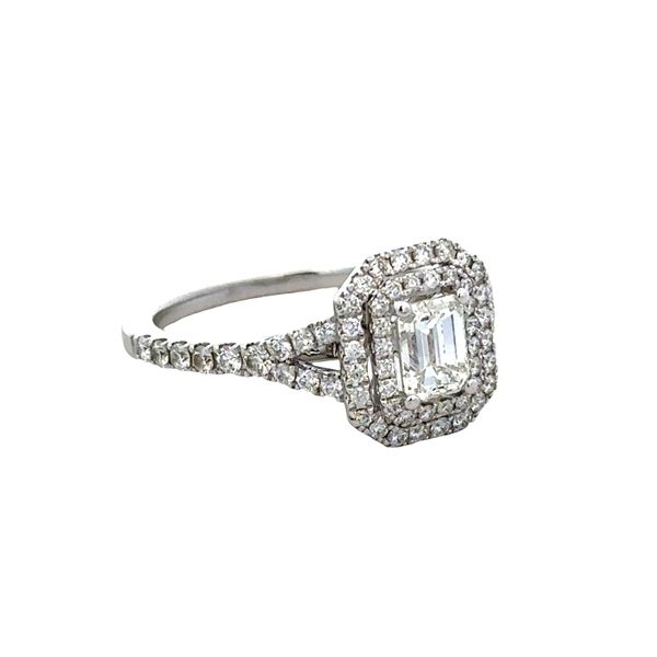 14k White Gold Emerald-Cut Diamond Double Halo Ring – Size 7.25 Image 2 Perry's Diamonds & Estate Jewelry Charlotte, NC