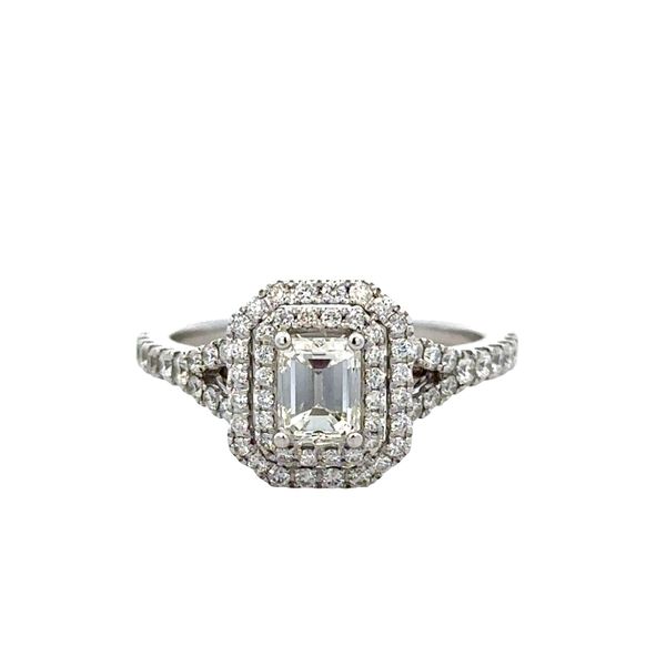 14k White Gold Emerald-Cut Diamond Double Halo Ring – Size 7.25 Perry's Diamonds & Estate Jewelry Charlotte, NC