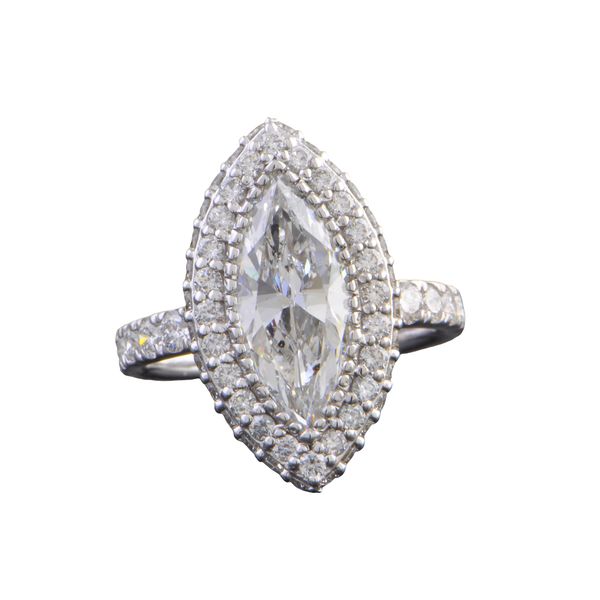 18k White Gold 2.0 Carat Marquise Cut Diamond Engagement Ring with Halo – D Color, SI1 Clarity Perry's Diamonds & Estate Jewelry Charlotte, NC