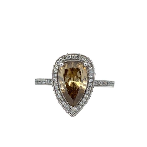 Platinum Pear-Shaped Fancy Color Diamond Halo Ring Perry's Diamonds & Estate Jewelry Charlotte, NC