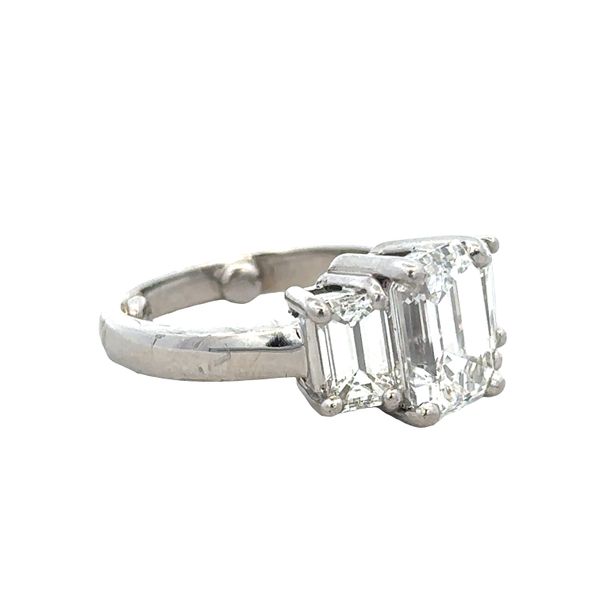 Platinum 4.94 CTW Three-Stone Emerald Cut Diamond Engagement Ring – Size 5 Image 2 Perry's Diamonds & Estate Jewelry Charlotte, NC