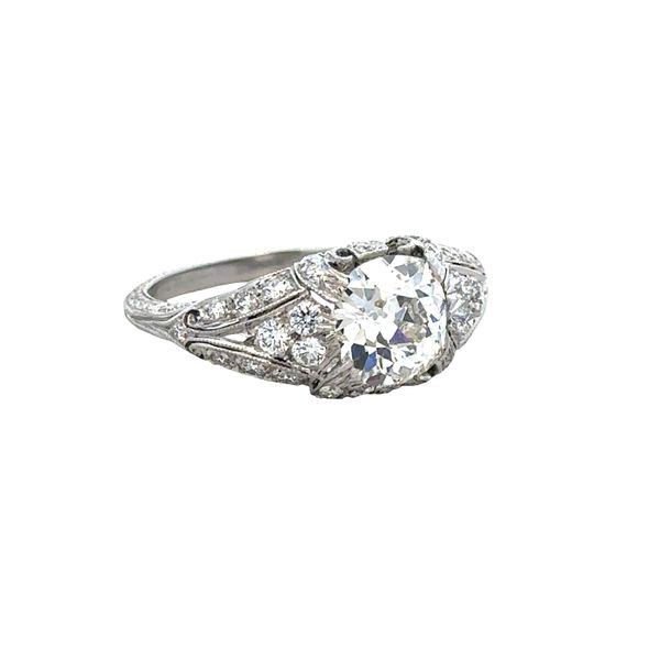 Antique Platinum Cushion Cut Diamond Engagement Ring – Size 6.5 – Circa 1920s Image 2 Perry's Diamonds & Estate Jewelry Charlotte, NC